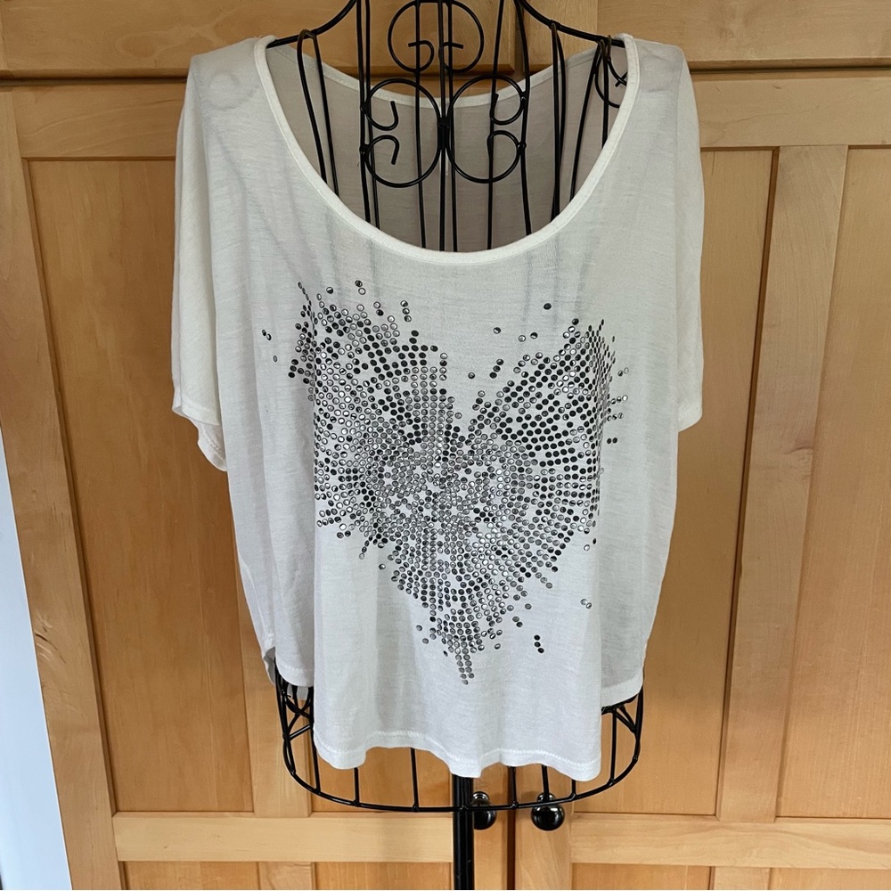 Color in Motion white crop top with heart silver bling size XL
